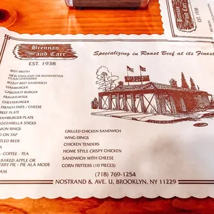 the menu for the restaurant
