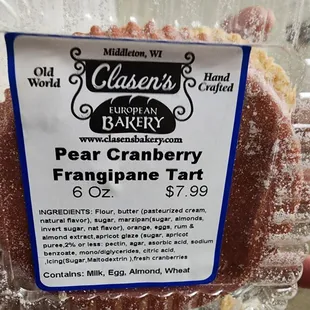Pear cranberry frangipane tart