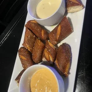 Beer cheese pretzel with queso