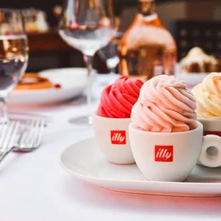 three cups of ice cream