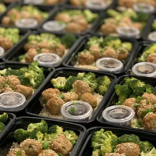 a variety of meatballs and broccoli