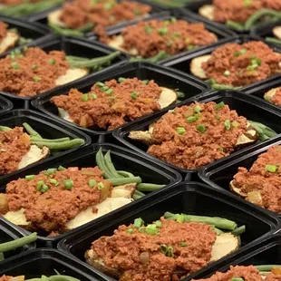 a close up of a tray of food