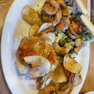 Half &amp; Half Shrimp po'boy. (Blackened &amp; Fried)