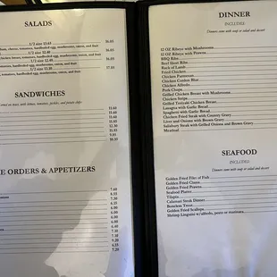 Dinner menu as of 10/26/23