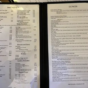 Breakfast/Lunch menu as of 10/26/23