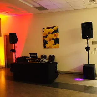 Photo of the DJ booth for the NYE party before the gig starts.