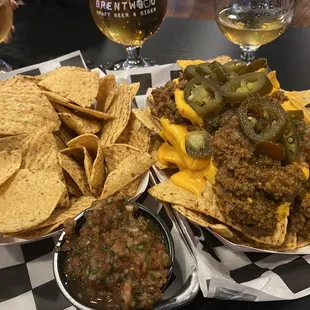 Chips and salsa and Loaded nachos, solid.