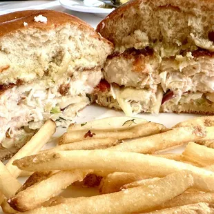 Inside of shrimp and crab burger