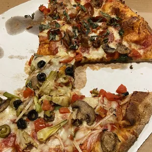 1/2 Rustic Pizza, 1/2 veg Vegetable Out Pizza
