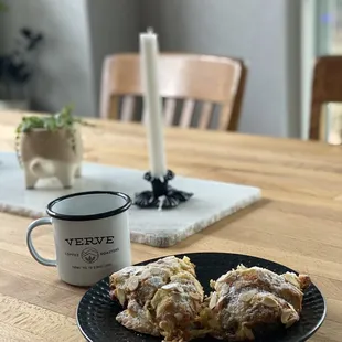 Almond croissant and coffee enjoyed at home