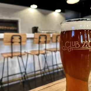 Club 220 glass at Brethren Brewing Company.