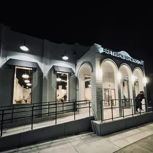 Front of building at night