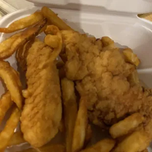 Chicken strips and fries we had enough for two meals.