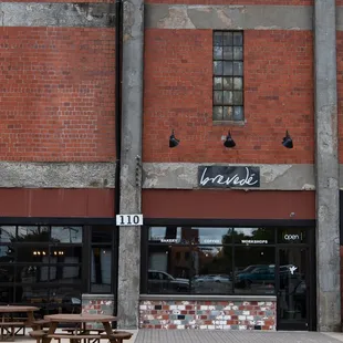 the outside of a brick building