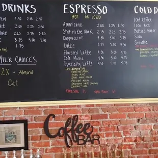 a menu on the wall