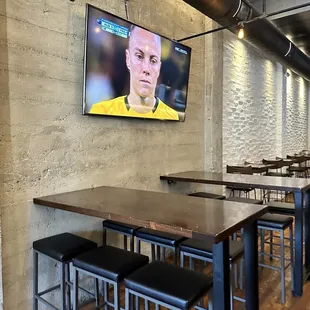 a television in a restaurant