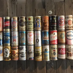 Cool retro beer can display.
