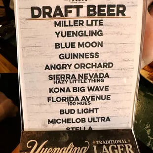 a menu for draft beer