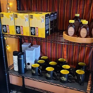 shelves of coffee and tea
