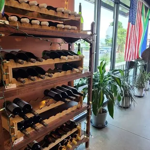 the wine rack in the tasting room