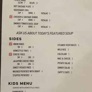 Back page of menu