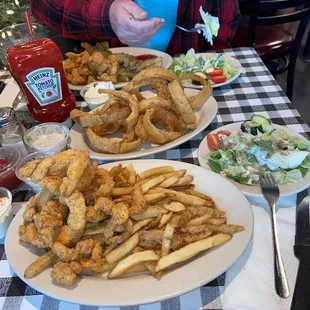 2 catfish lunch specials  And a side of onion rings