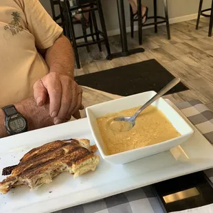 Cheese-beer soup with a saucy-berry grilled cheese sandwich.