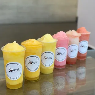 Slushy Family (left to right)
1. Passion Freeze
2. Mango Passion
3. Pina Colada
4. Pink Rose
5. Pink Lychee
6. Strawberry Lemonade