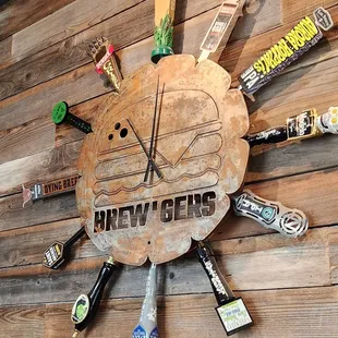 a clock made out of beer bottles