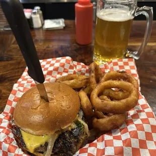 Cheese burger and rings
