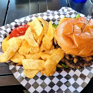 Mushroom swiss burger and fries! Yum!