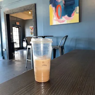 Spiced ice chai latte with almond milk