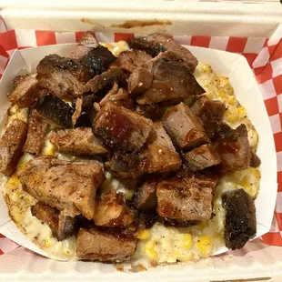 5/5/24 (sun): The Momo Bowl w/ Beef Brisket. Soooo good!! Add extra spicy BBQ sauce to it too!