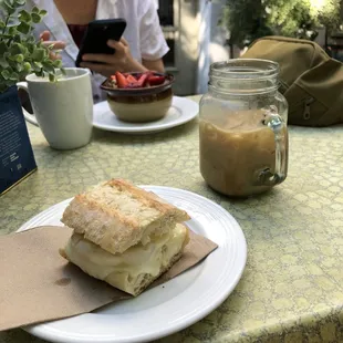 Breakfast sandwich, oatmeal, pour over and sassy pumpkin latte over ice ya'll!