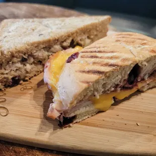 Turkey &amp; gouda on cranberry bagel, &amp; cranberry chicken salad on 9 grain.