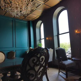 Classic architecture and decor that keeps in line with the older building. Creates a warm and inviting ambiance.