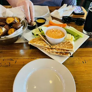 Barvarian Pretzel Bites; Hummus and Cheese Plate