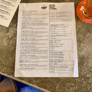 Beer menu