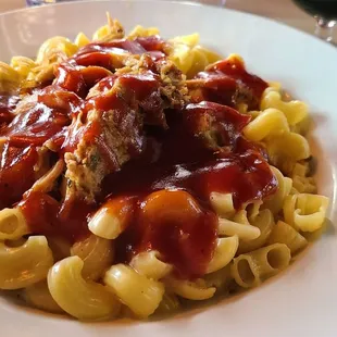 Mac and Cheese topped with BBQ Brisket was yummy.