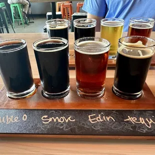 A flight of local beers. The Tequila beer was outstanding.