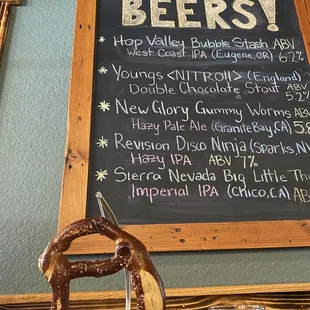 a pretzel and a menu