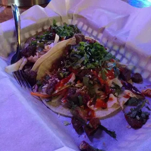 Korean steak tacos are really good!