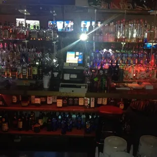 a bar full of liquor bottles
