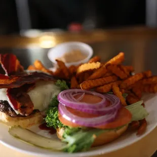 a burger and fries