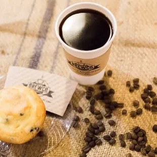 Americano paired with a Blueberry Muffin