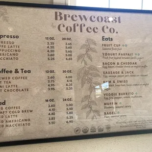 a menu for a coffee shop