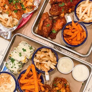 Super Stack, Vegan Super Stack, Buffalo Loaded Fries