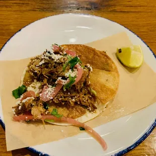 My wife&apos;s carnitas taco ($5.95 as of 9/8/23) was great.
