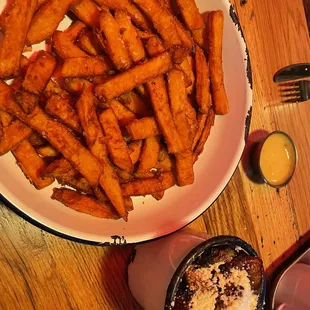 Sides of sweet potato fries and Brussels sprouts  (11/10/2023)