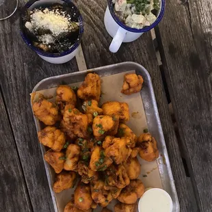 Shared Cauliflower + Brussels and Truffle Potato Salad